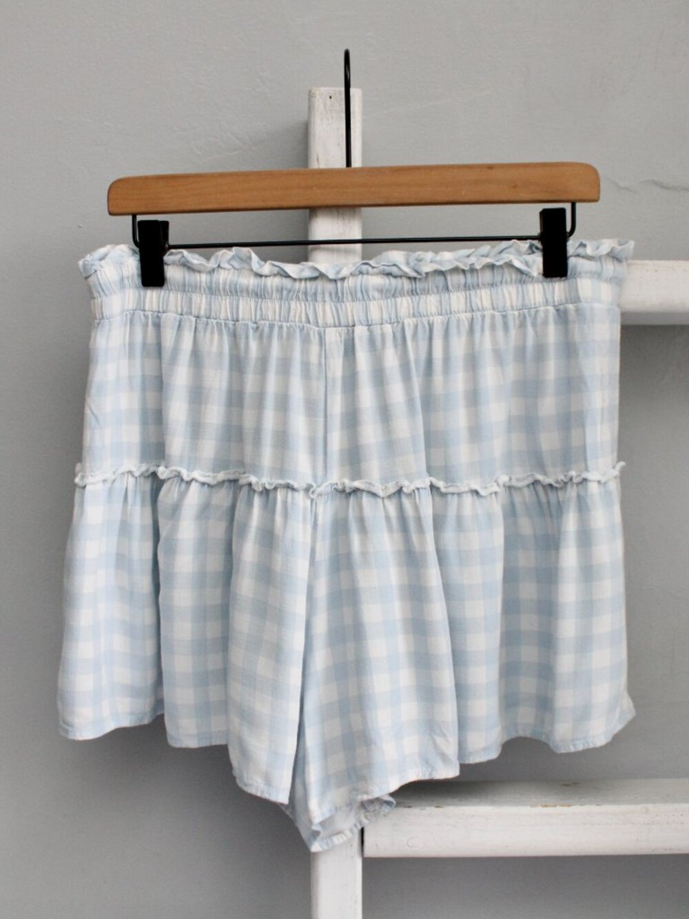 Aeropostale Blue & White Gingham Flowy High Waisted Shorts Skort Size Large - Picture 2 of 6